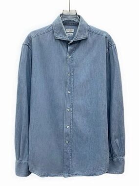 Brunello Cucinelli Slim Fit Denim Shirt Men's Cotton Blue Size Large